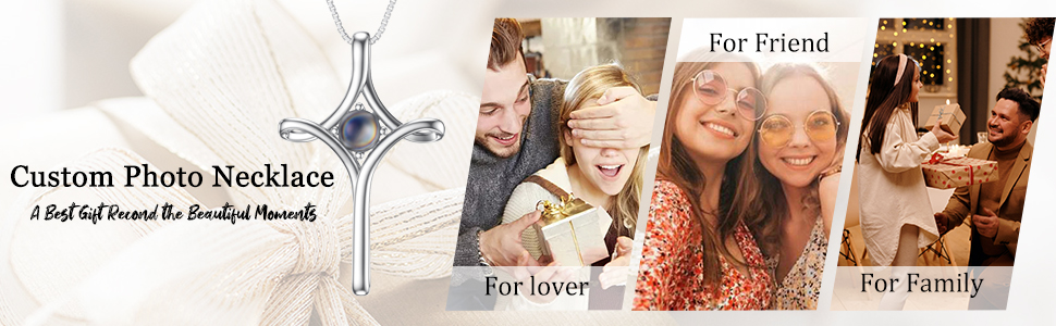 Custom Photo Cross Projective Necklace I Love You