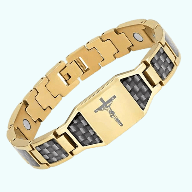 Men's Jesus cross magnetic carbon fiber titanium bracelet-BUNNYKACHU