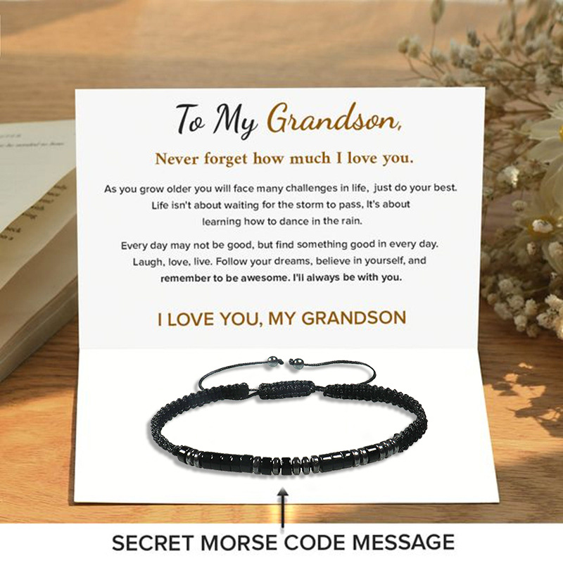 Give my grandson a prayer through it leather cross bracelet -BUNNYKACHU