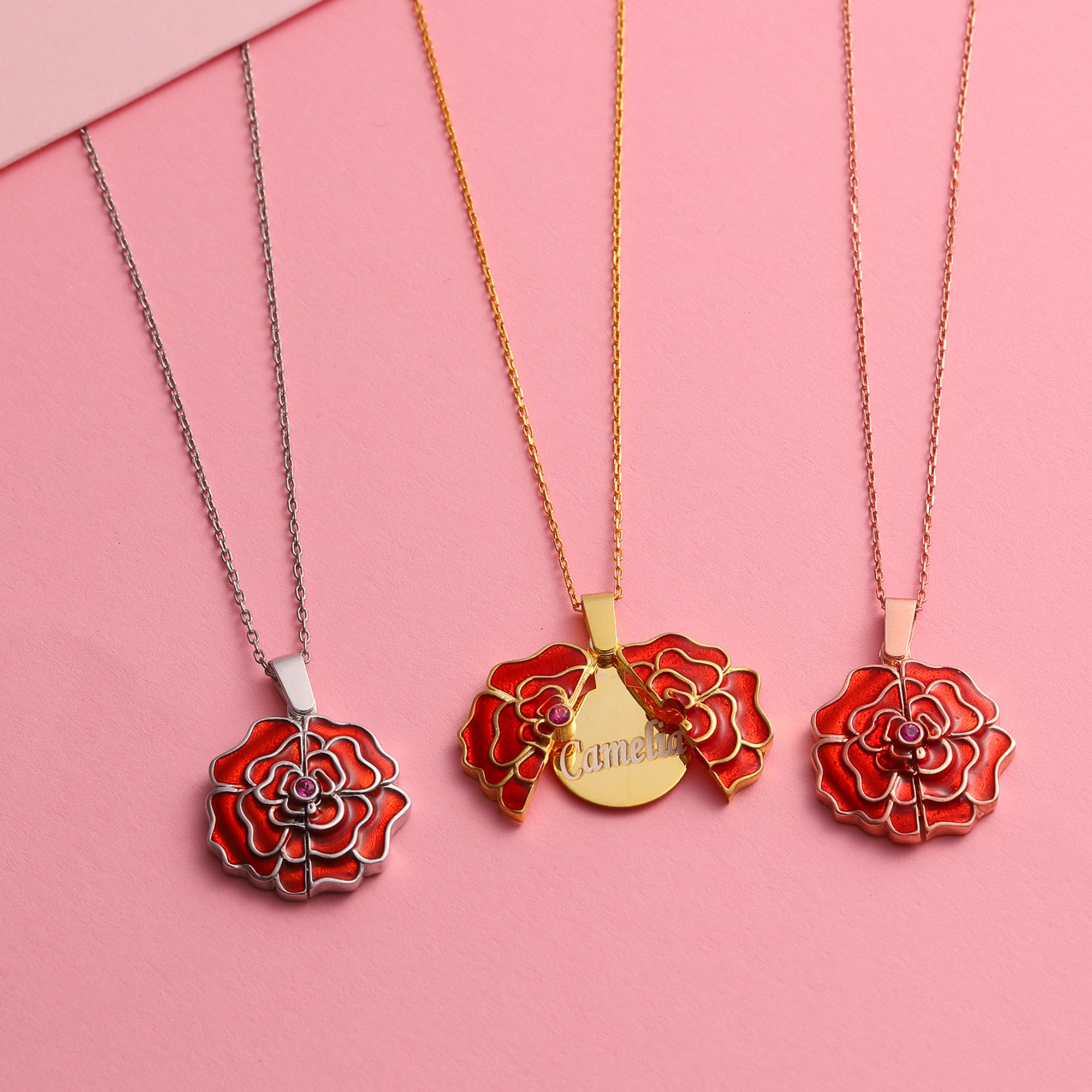 "Personalized Customized Necklace" Red Rose Delicate Petal Necklace-BUNNYKACHU