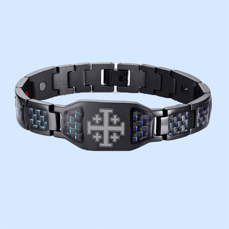 Charcoal fiber Jerusalem cross energy bracelet-BUNNYKACHU