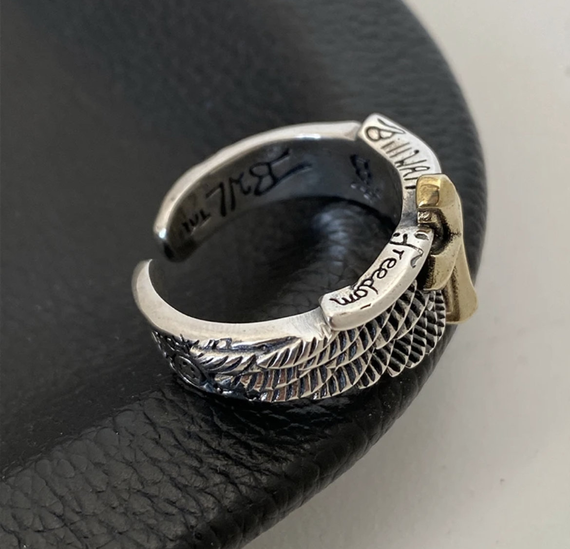 Vintage S925 Thai Silver Winged Cross Graffiti Letter Open Ring-BUNNYKACHU