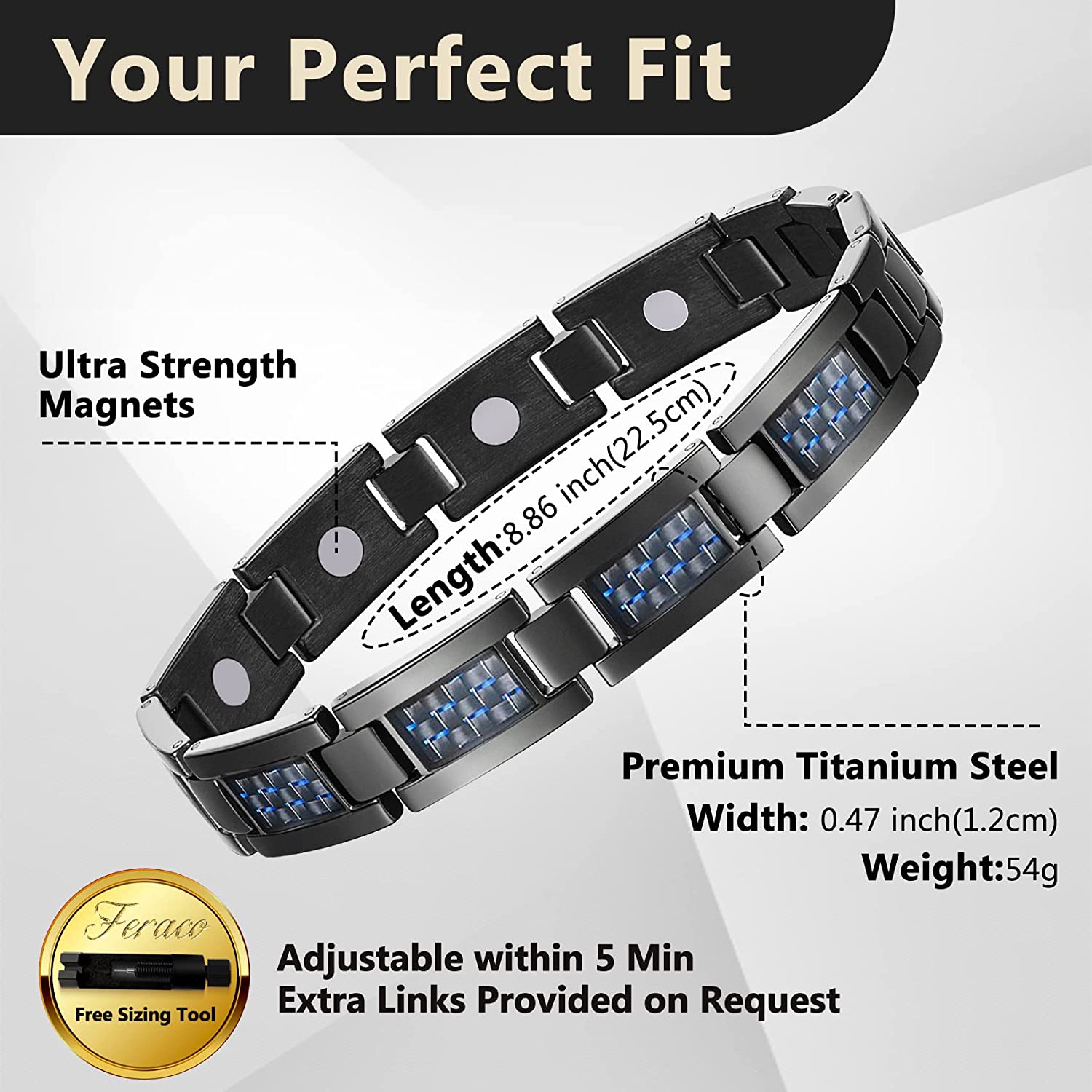 Titanium steel magnetic healing stone carbon fiber energy bracelet-Black-BUNNYKACHU