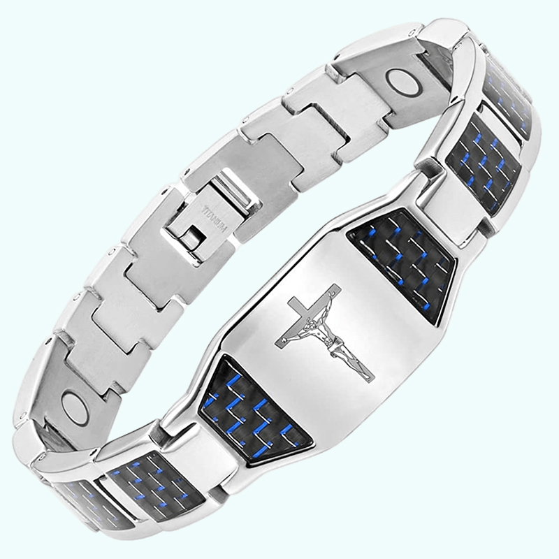 Men's Jesus cross magnetic carbon fiber titanium bracelet-BUNNYKACHU