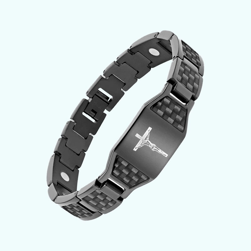Men's Jesus cross magnetic carbon fiber titanium bracelet-BUNNYKACHU