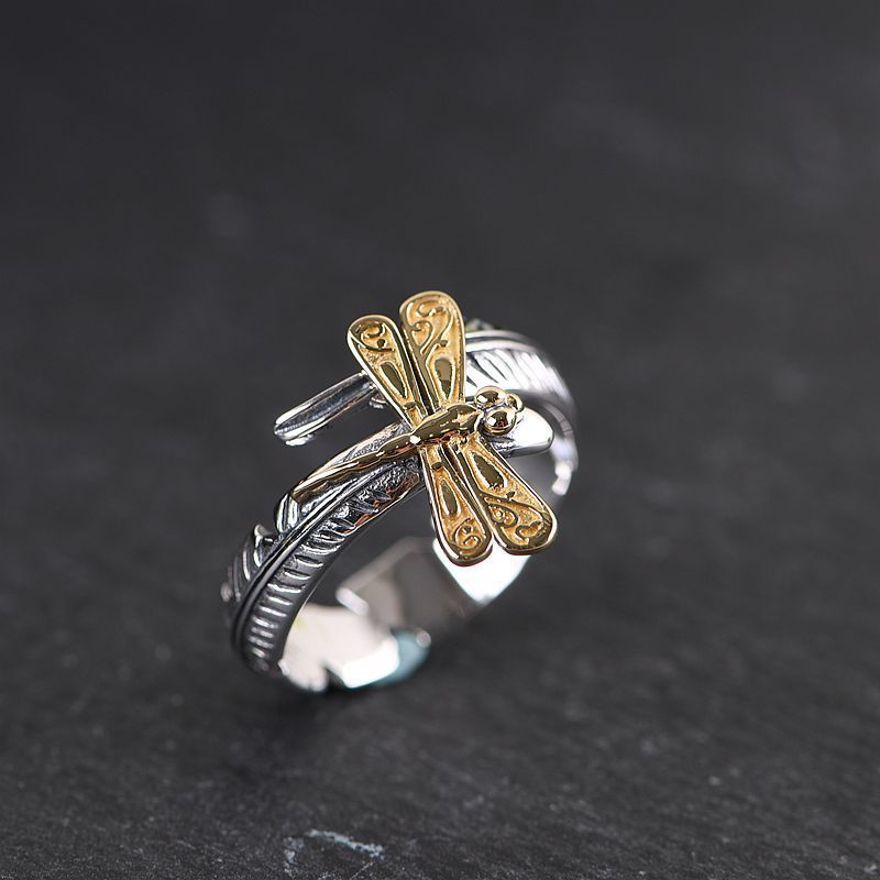 Vintage feather gold dragonfly ring-BUNNYKACHU