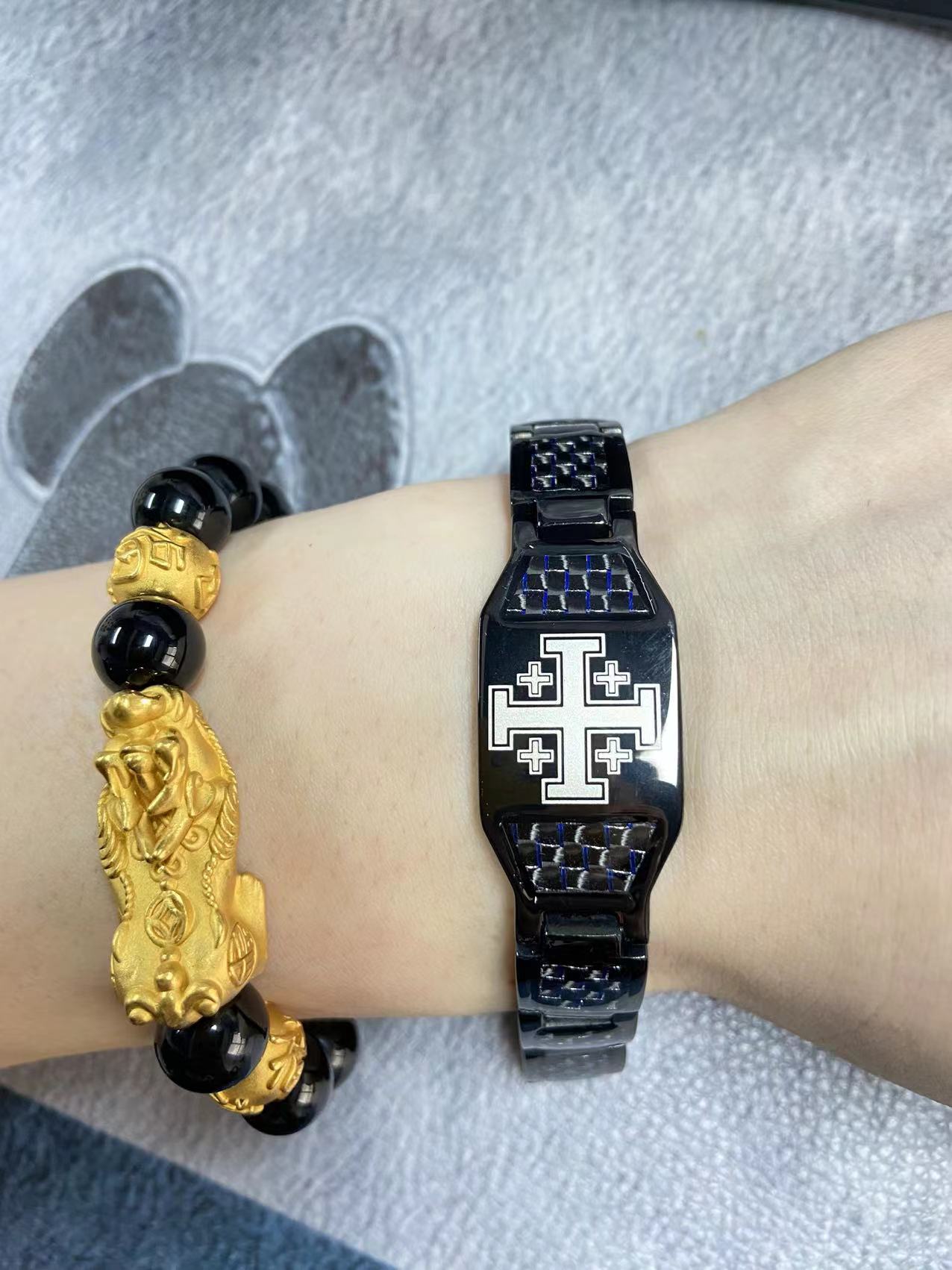 Charcoal fiber Jerusalem cross energy bracelet-BUNNYKACHU