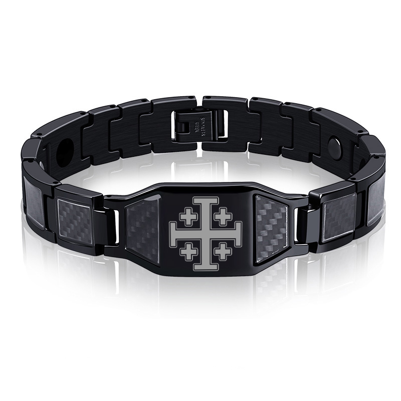 Charcoal fiber Jerusalem cross energy bracelet-BUNNYKACHU