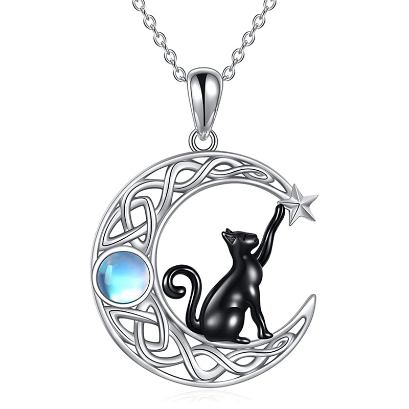 Moon star black cat pendant necklace-Mother's Day gift-BUNNYKACHU