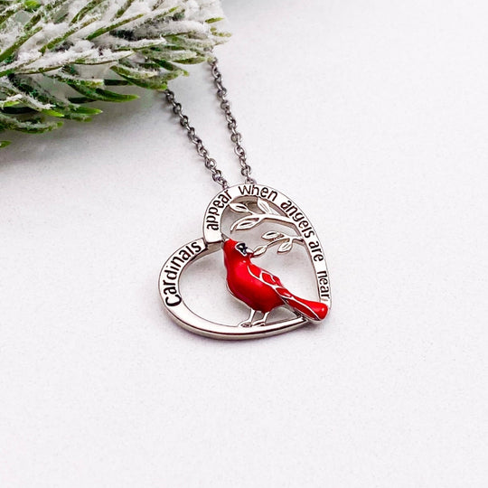 Red Cardinal Heart Necklace-BUNNYKACHU