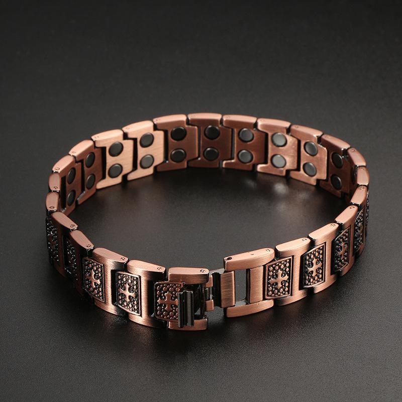 Men's red copper vintage model magnetic therapy stone cross bracelet-BUNNYKACHU