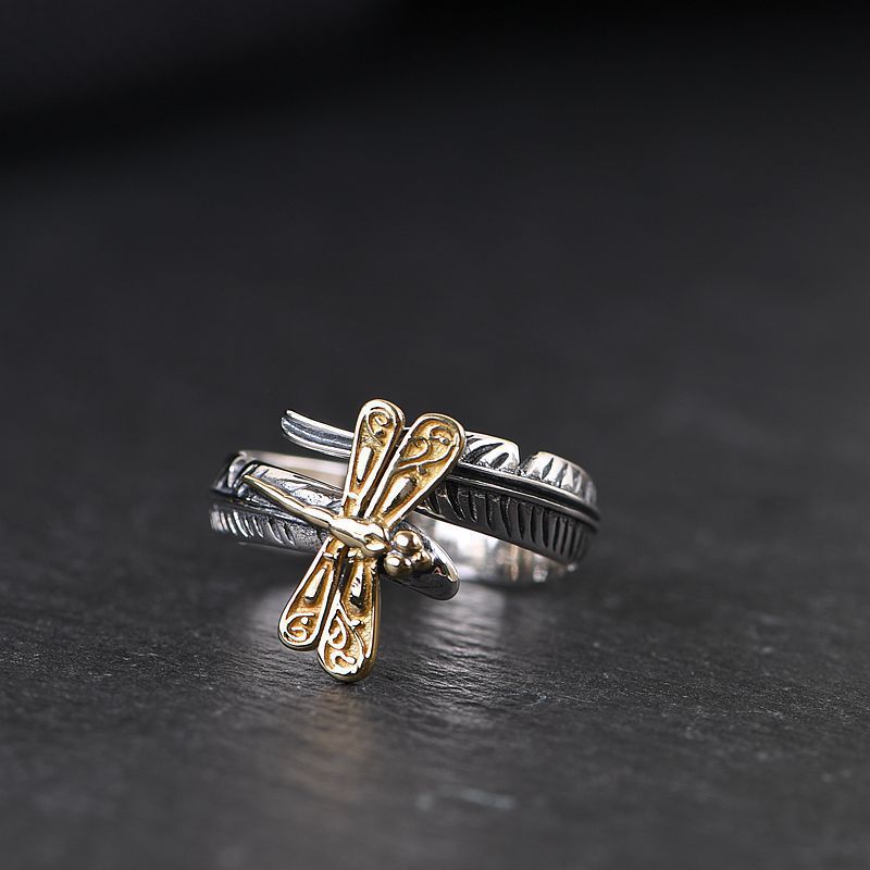 Vintage feather gold dragonfly ring-BUNNYKACHU