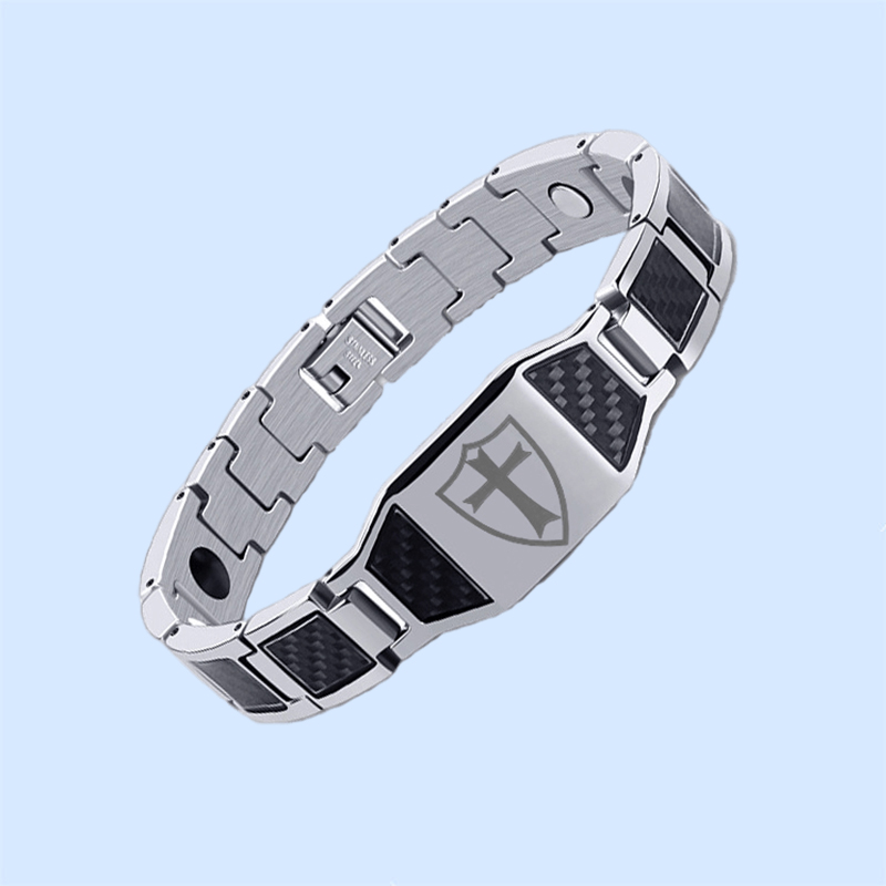 Charcoal fiber men's cross titanium magnet bracelet-BUNNYKACHU