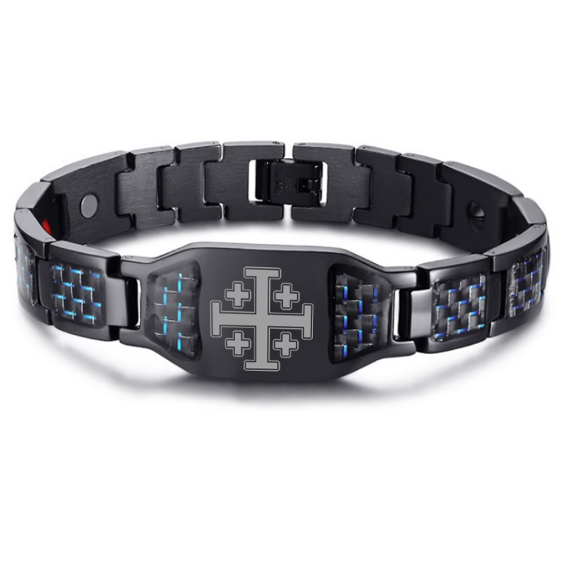 Charcoal fiber Jerusalem cross energy bracelet-BUNNYKACHU