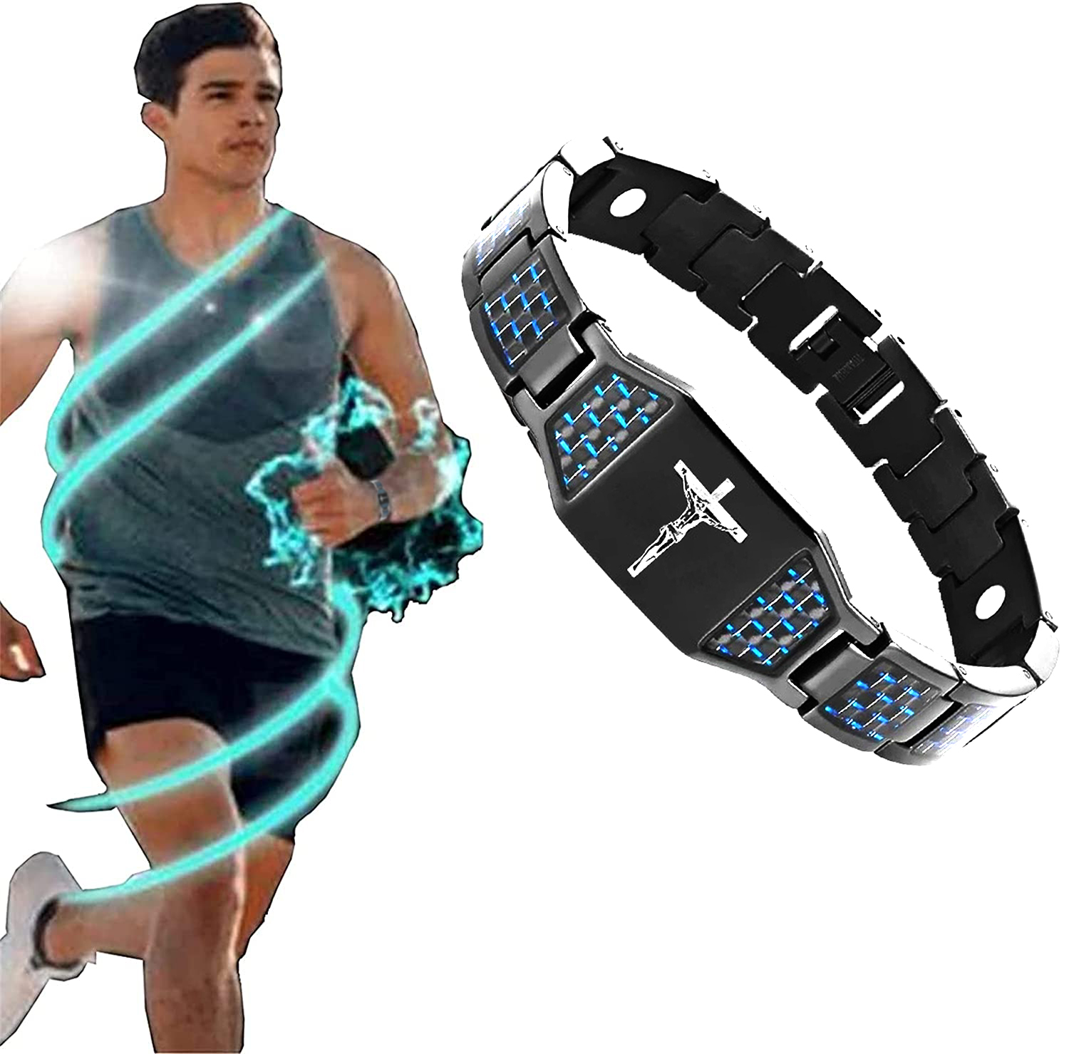 Men's Jesus cross magnetic carbon fiber titanium bracelet-BUNNYKACHU