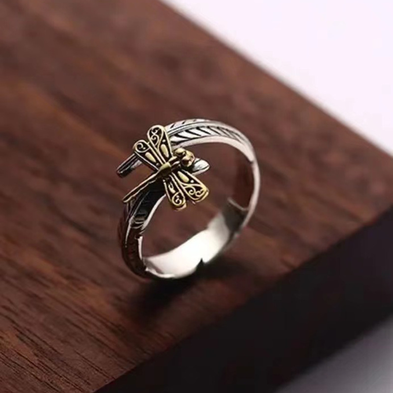 Vintage feather gold dragonfly ring-BUNNYKACHU