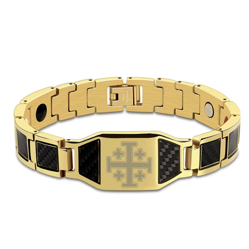 Charcoal fiber Jerusalem cross energy bracelet-BUNNYKACHU