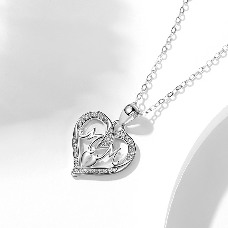 S925 sterling silver MOM mother with diamonds openwork necklace-BUNNYKACHU