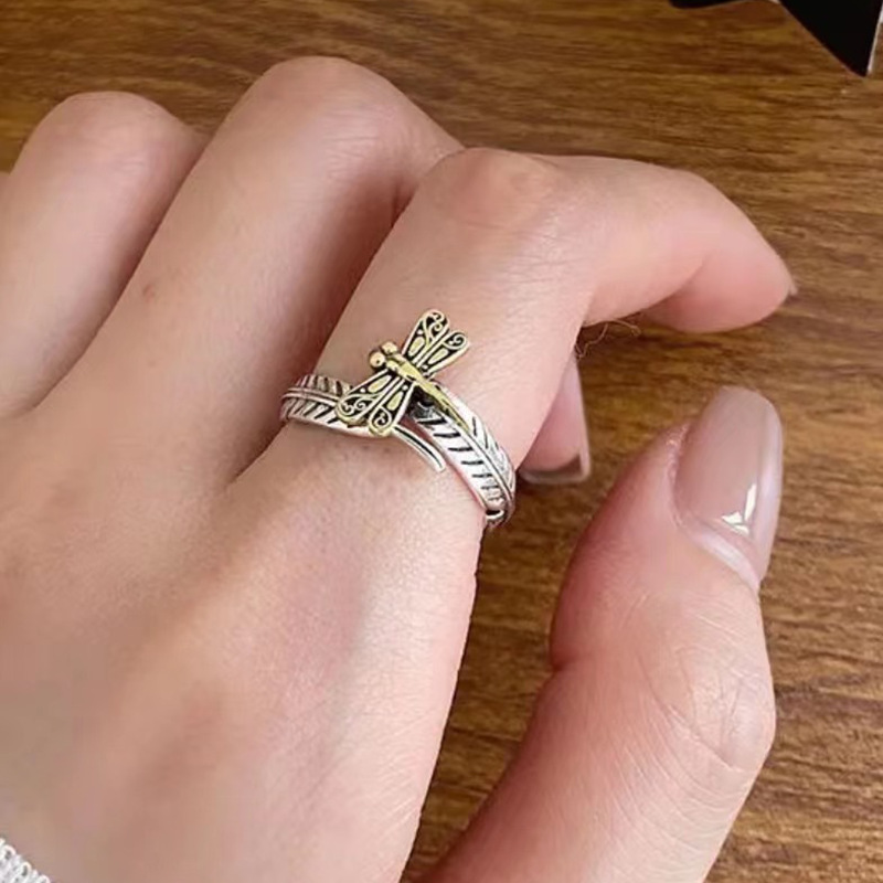 Vintage feather gold dragonfly ring-BUNNYKACHU