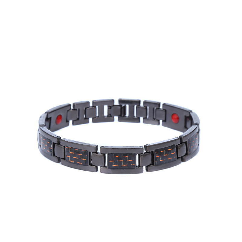 Titanium steel magnetic healing stone carbon fiber energy bracelet-Black-BUNNYKACHU