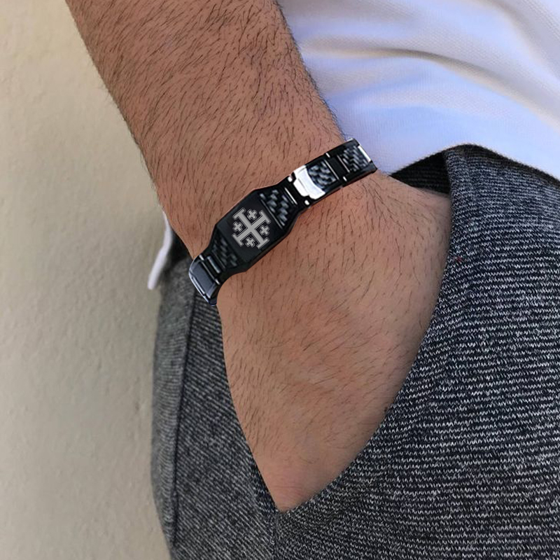 Charcoal fiber Jerusalem cross energy bracelet-BUNNYKACHU