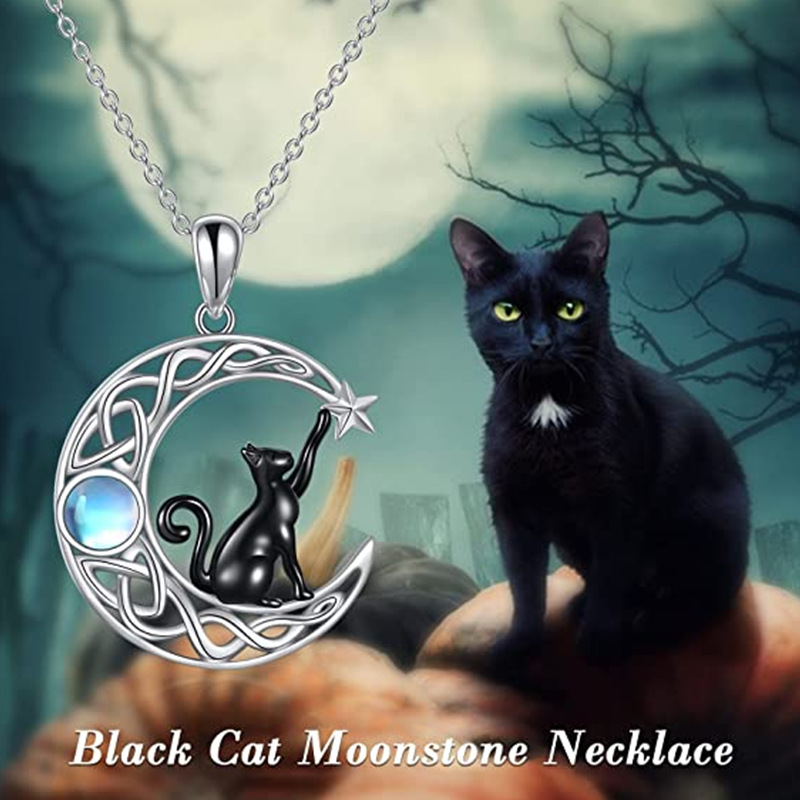 Moon star black cat pendant necklace-Mother's Day gift-BUNNYKACHU