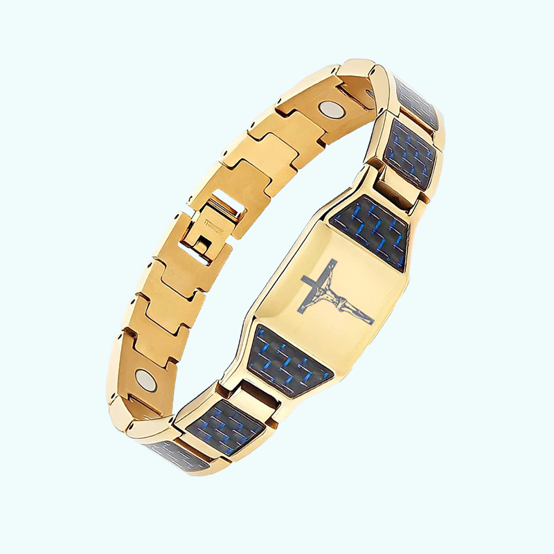 Men's Jesus cross magnetic carbon fiber titanium bracelet-BUNNYKACHU