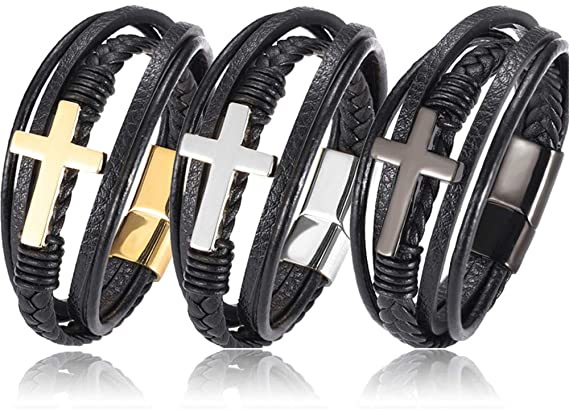 Men Hand-woven leather cross bracelet-BUNNYKACHU