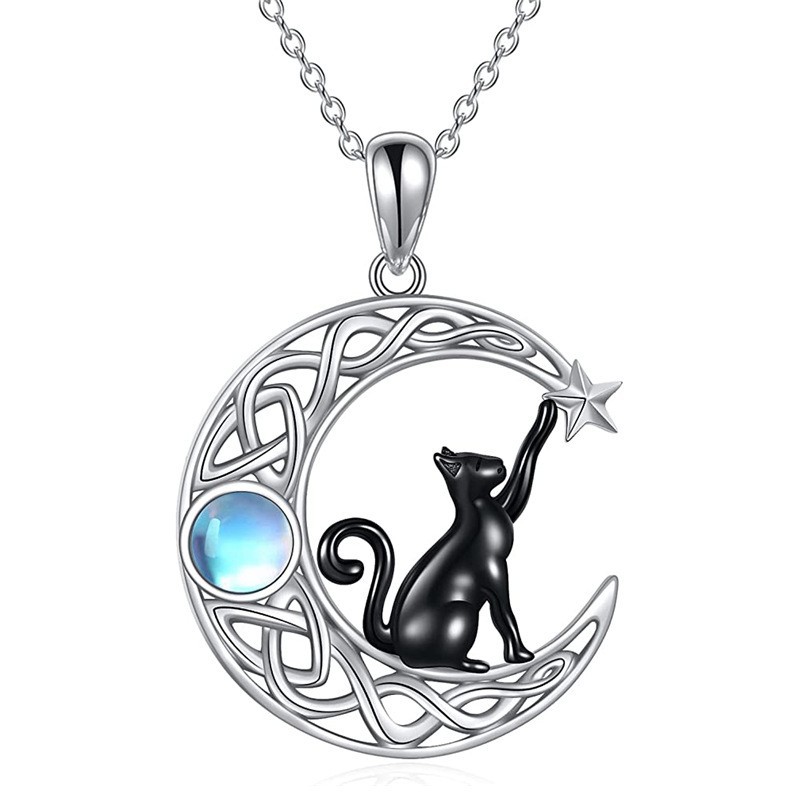 Moon star black cat pendant necklace-Mother's Day gift-BUNNYKACHU