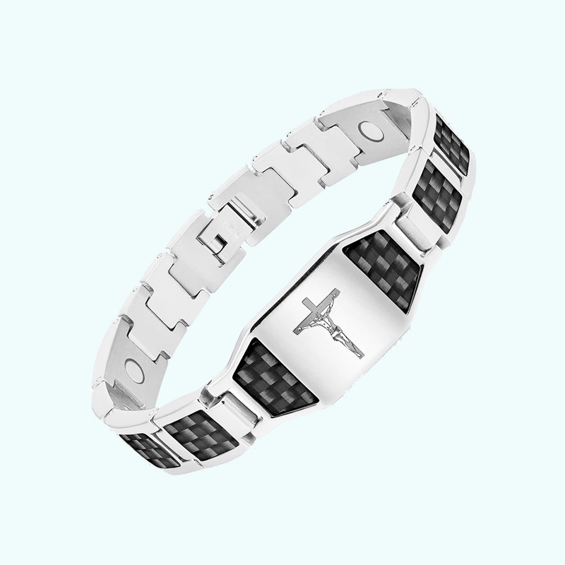 Men's Jesus cross magnetic carbon fiber titanium bracelet-BUNNYKACHU