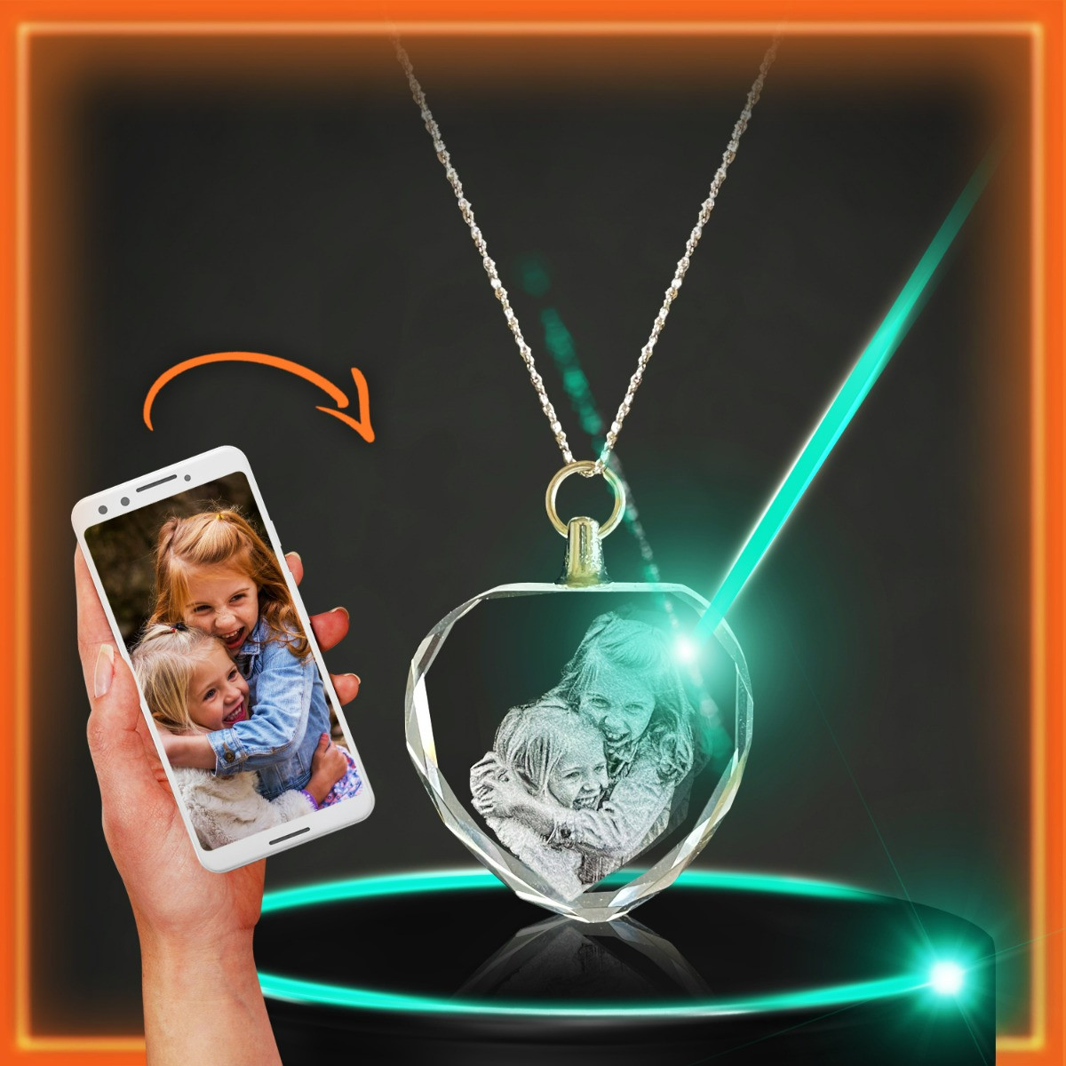 Personalized 3D crystal photo custom necklace-BUNNYKACHU