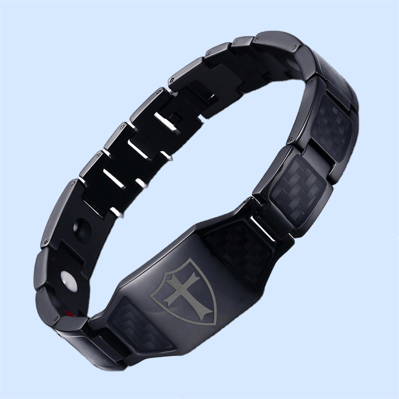Charcoal fiber men's cross titanium magnet bracelet-BUNNYKACHU