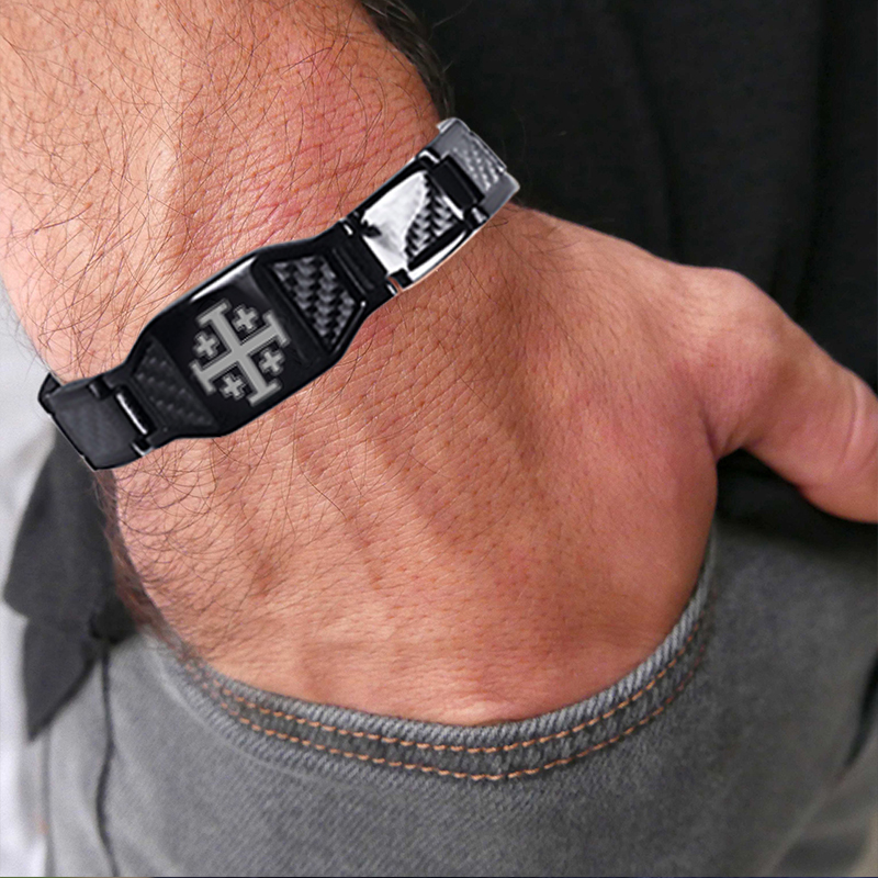 Charcoal fiber Jerusalem cross energy bracelet-BUNNYKACHU