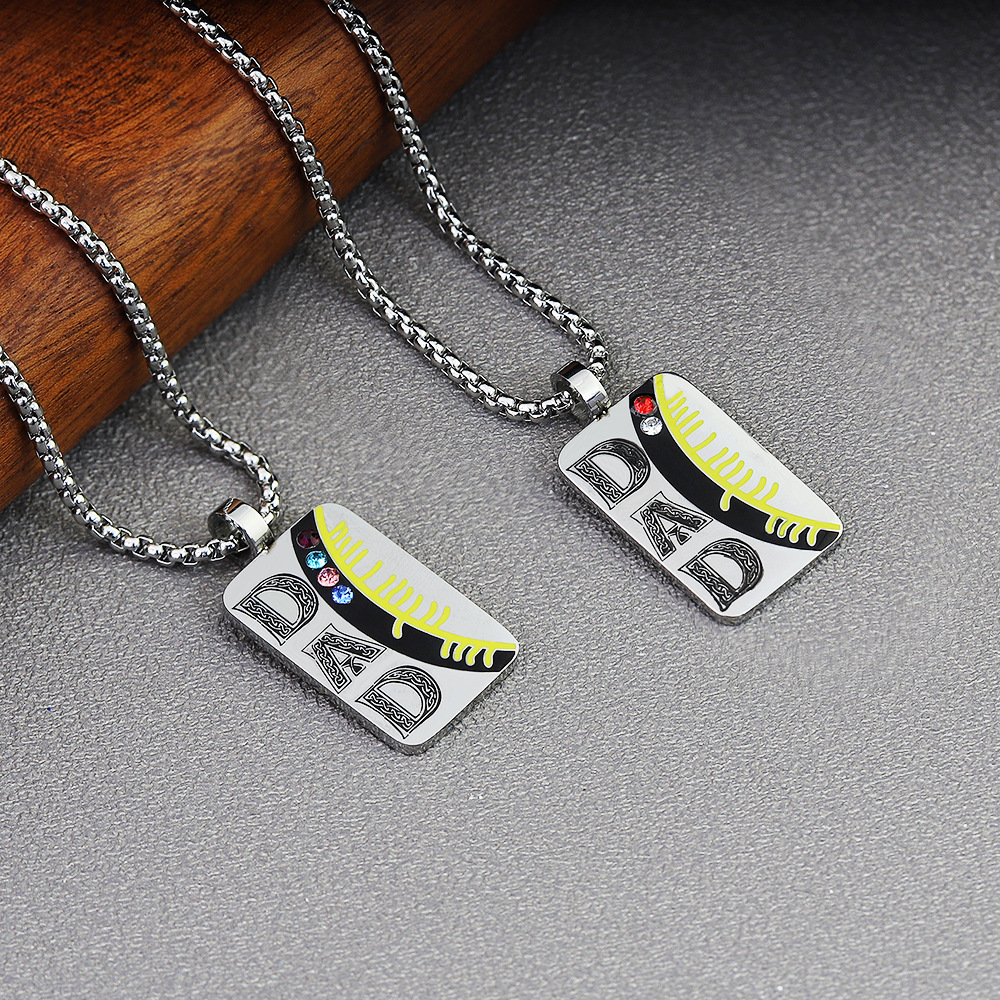 Vintage fashion personalized DAD shield diamond necklace-BUNNYKACHU