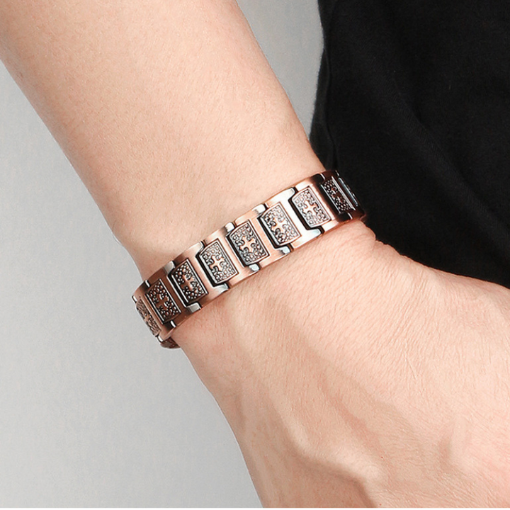 Men's red copper vintage model magnetic therapy stone cross bracelet-BUNNYKACHU