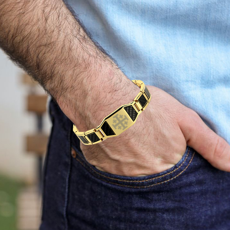 Charcoal fiber Jerusalem cross energy bracelet-BUNNYKACHU