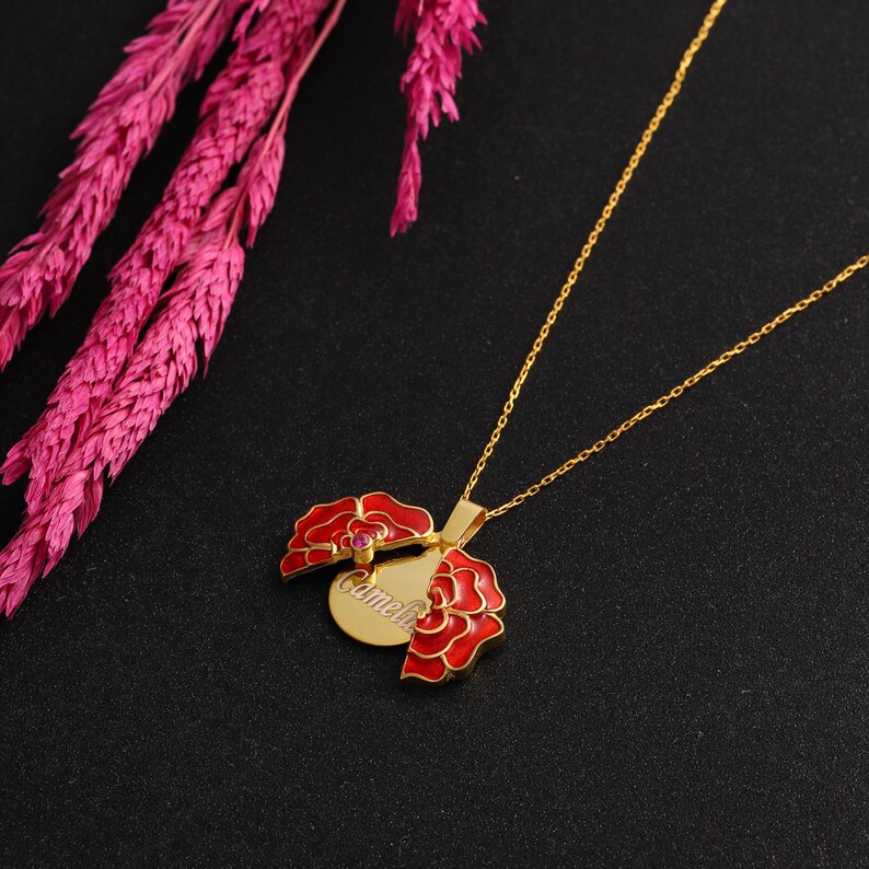 "Personalized Customized Necklace" Red Rose Delicate Petal Necklace-BUNNYKACHU