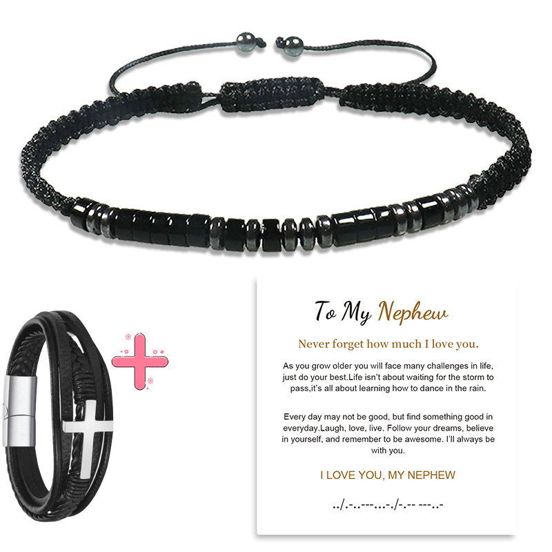 Give my grandson a prayer through it leather cross bracelet -BUNNYKACHU