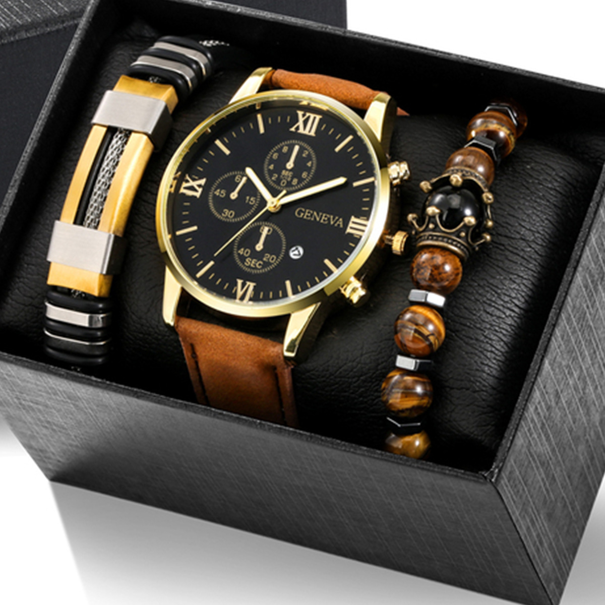 Men's watch and two elegant bracelets gift set of 3 pieces-BUNNYKACHU