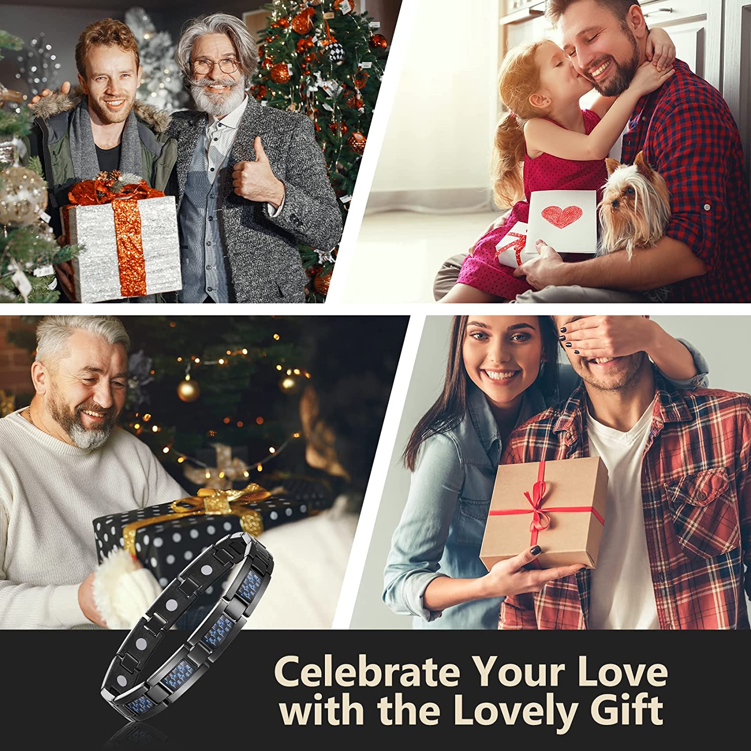 Titanium steel magnetic healing stone carbon fiber energy bracelet-Black-BUNNYKACHU