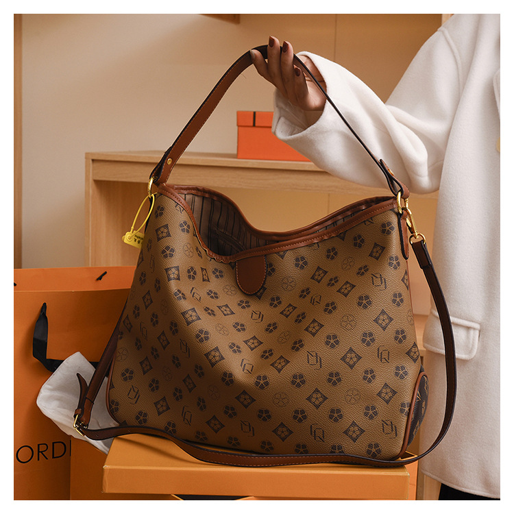 Fashion retro style old flower color ladies oversized capacity tote bag-BUNNYKACHU