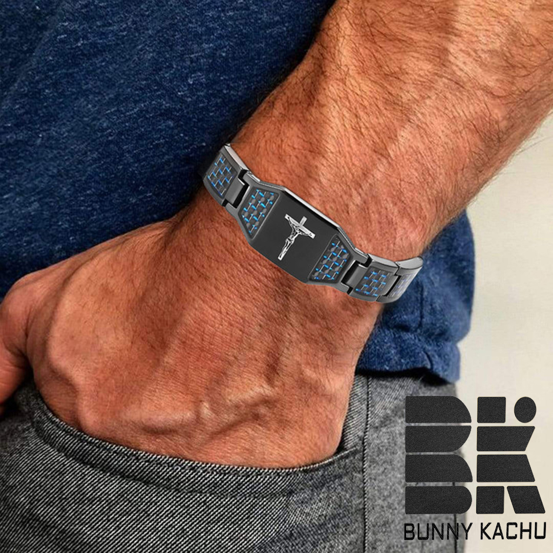 Men's Jesus cross magnetic carbon fiber titanium bracelet-BUNNYKACHU