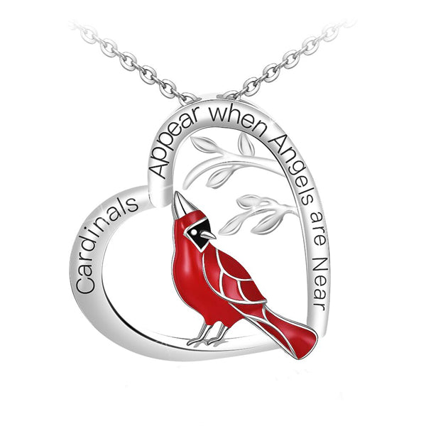Red Cardinal Heart Necklace-BUNNYKACHU