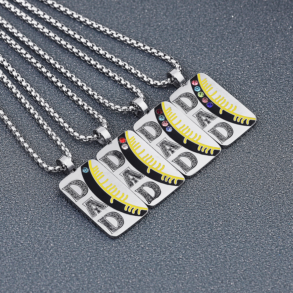 Vintage fashion personalized DAD shield diamond necklace-BUNNYKACHU