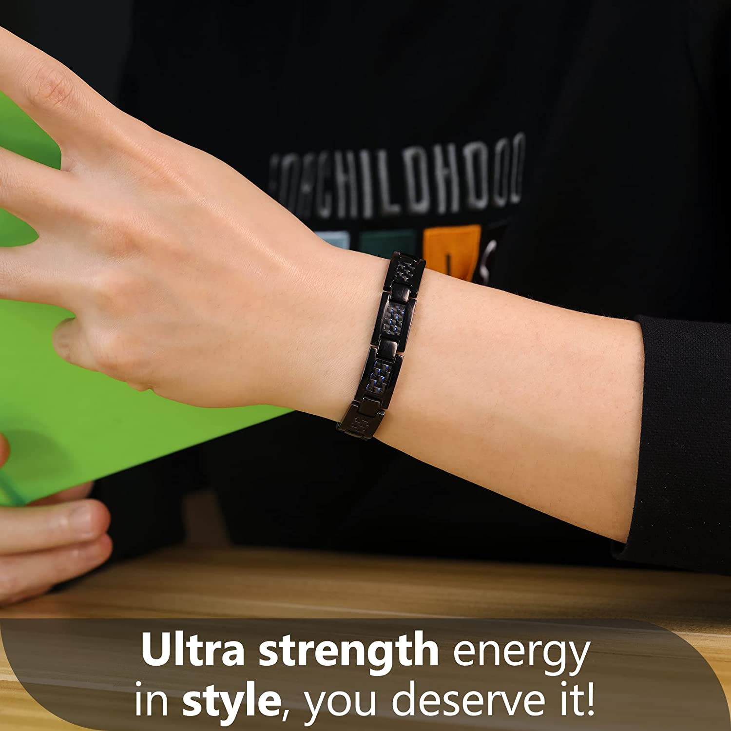 Titanium steel magnetic healing stone carbon fiber energy bracelet-Black-BUNNYKACHU