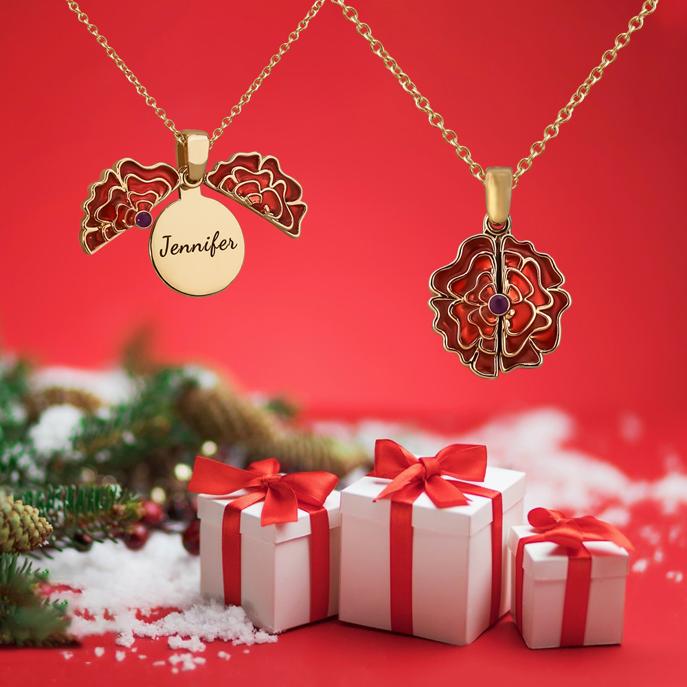 "Personalized Customized Necklace" Red Rose Delicate Petal Necklace-BUNNYKACHU