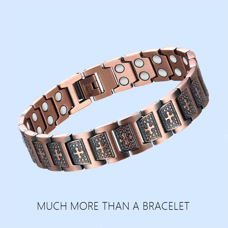 Men's red copper vintage model magnetic therapy stone cross bracelet-BUNNYKACHU