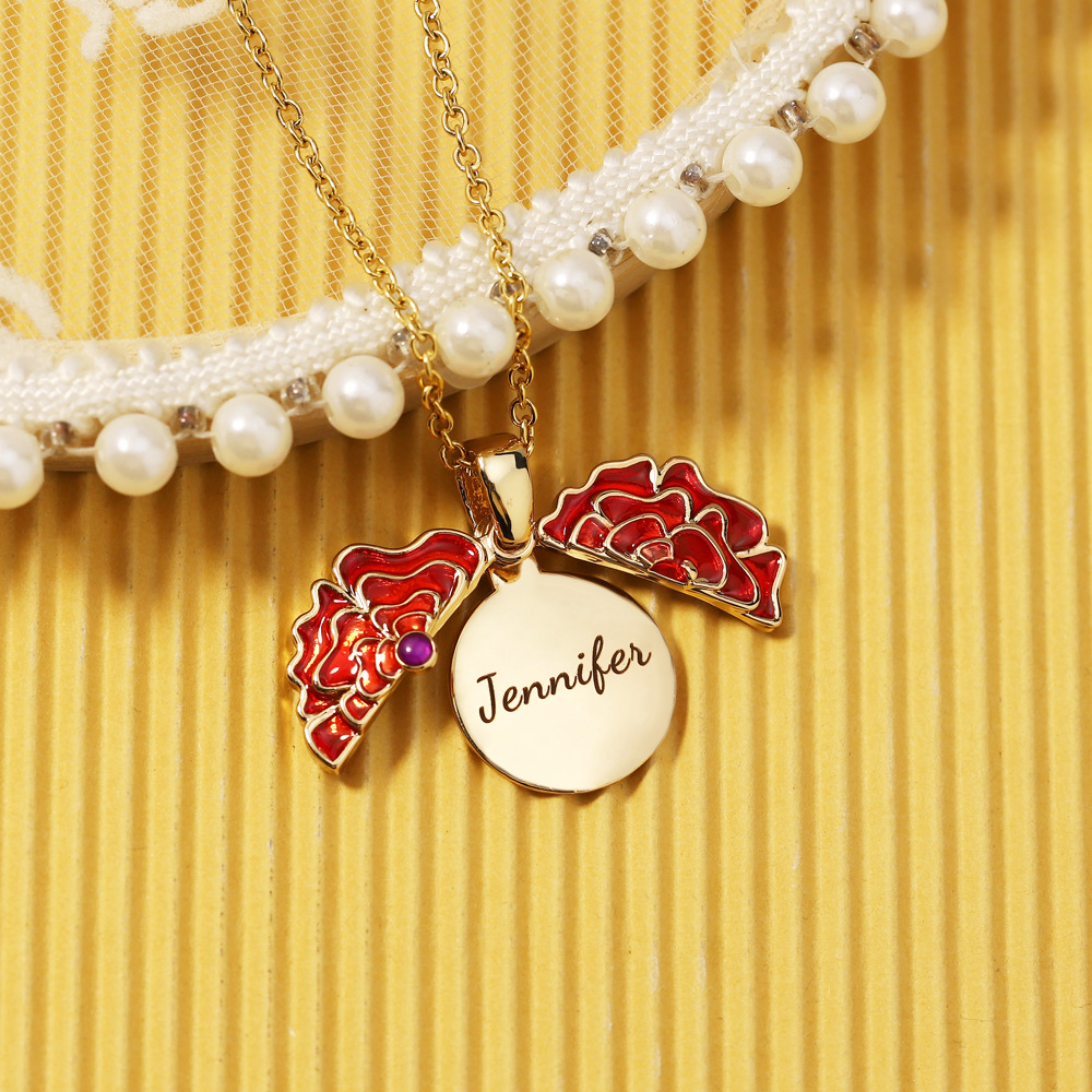"Personalized Customized Necklace" Red Rose Delicate Petal Necklace-BUNNYKACHU
