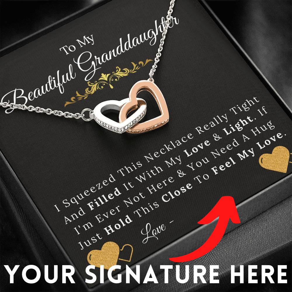 To My Beautiful Granddaughter - Add Your Signature - Love and Light - Interlock Hearts Necklace-BUNNYKACHU