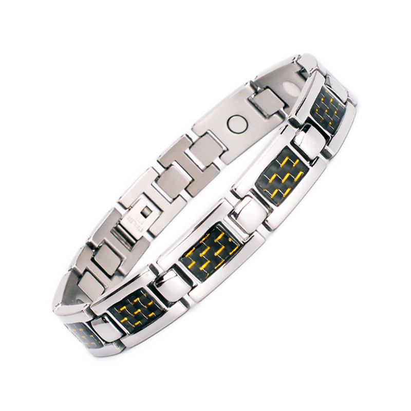 Titanium steel magnetic healing stone carbon fiber energy bracelet-Steel color-BUNNYKACHU